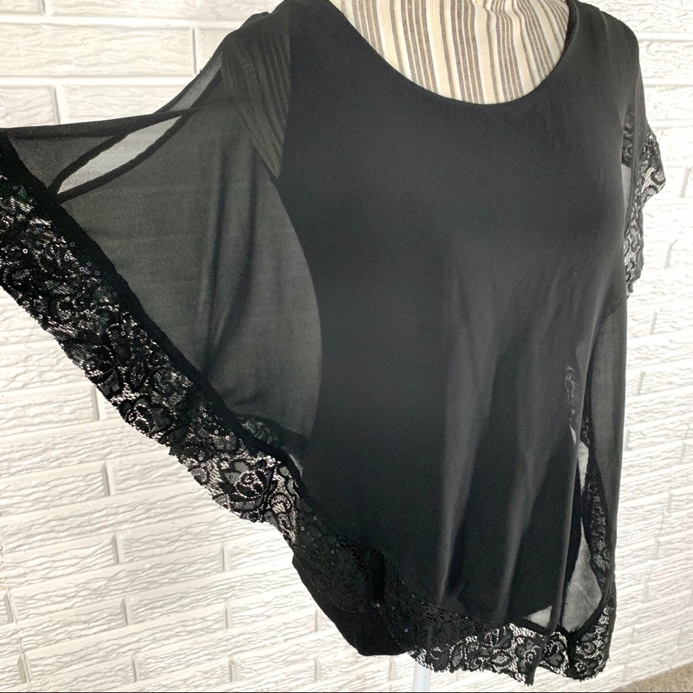 By & By Black Top Lace Trimmed Sheer Overlay - Picture 3 of 7